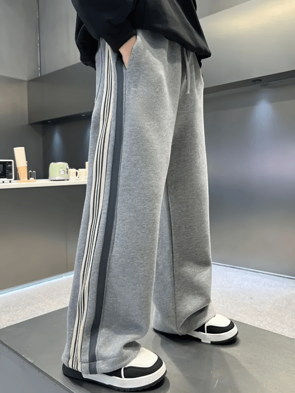 Boys Trendy Sport Pants with Stripes - SF3705, wide-leg design, breathable fabric, ideal for athletic or casual wear.