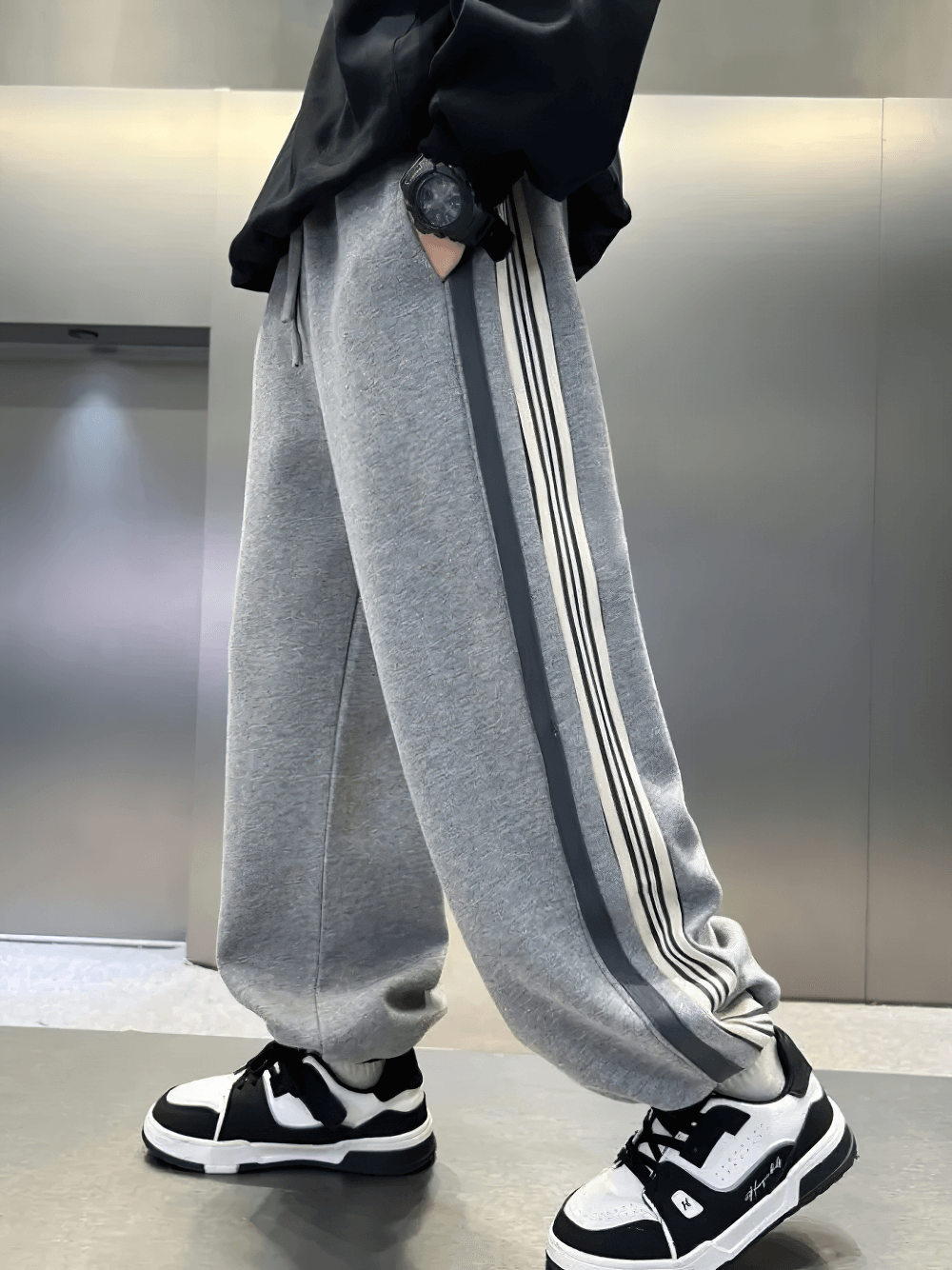 Boys Trendy Sport Pants with Stripes - SF3705, featuring wide-leg, breathable design, perfect for athletic and casual wear.