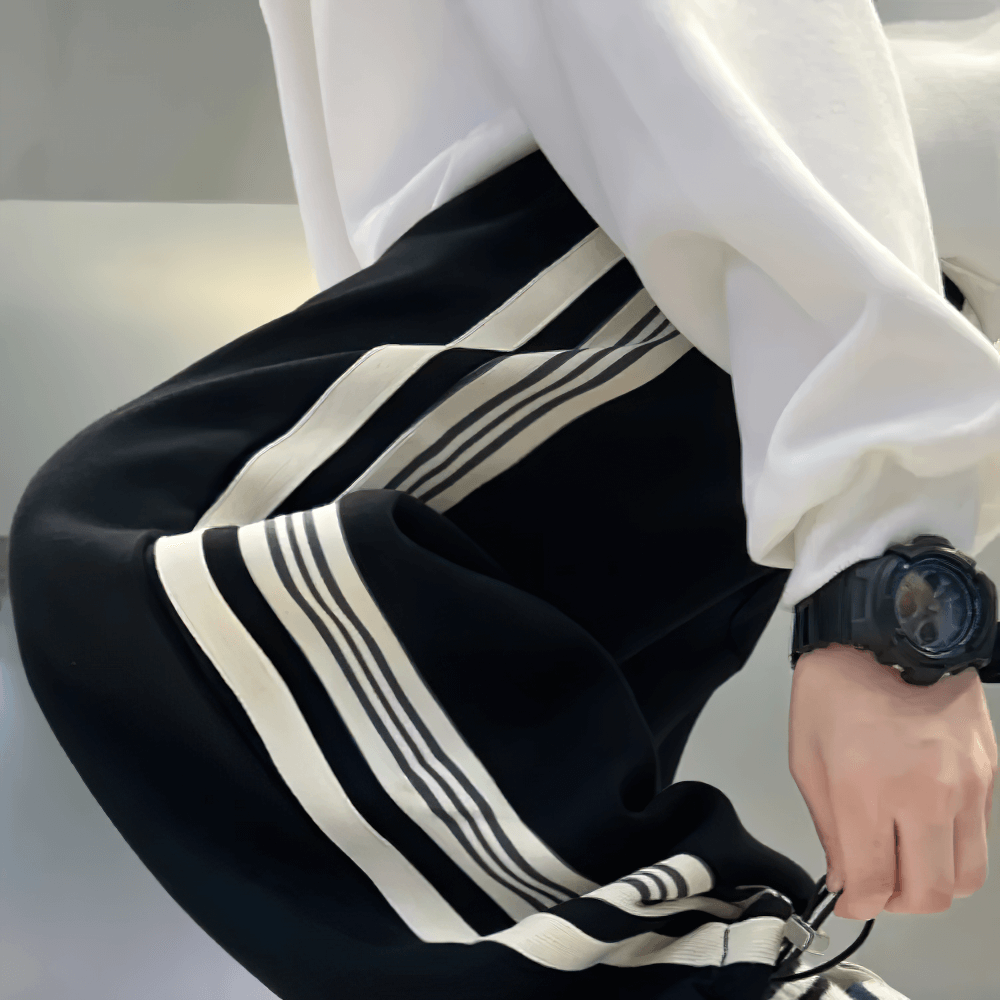 Boys Trendy Sport Pants with Stripes - SF3705 featuring wide-leg design and elastic waistband for comfortable, athletic style.