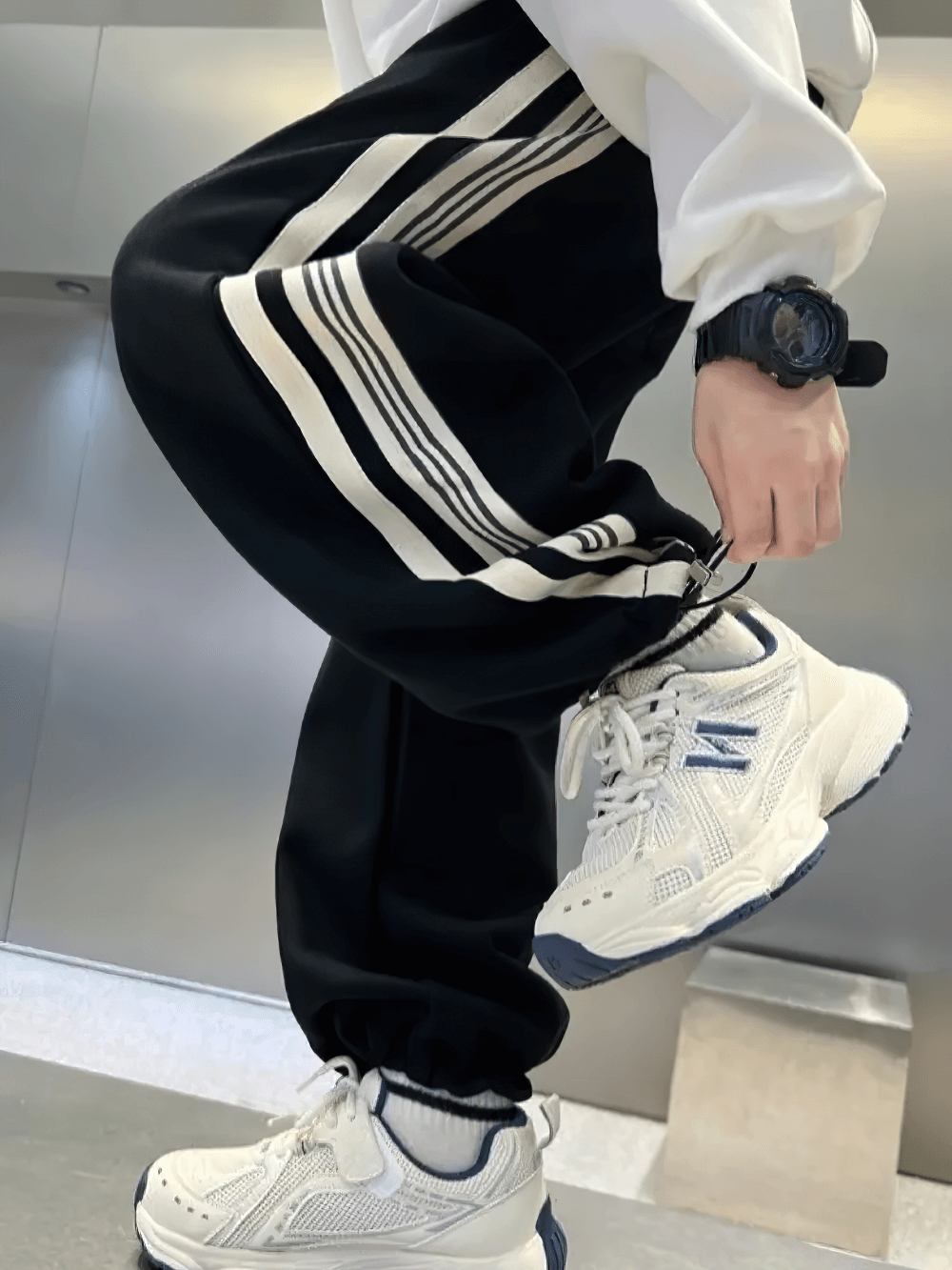 Boys Trendy Sport Pants with Stripes - SF3705 featuring breathable fabric and wide-leg sporty design for active casual style.