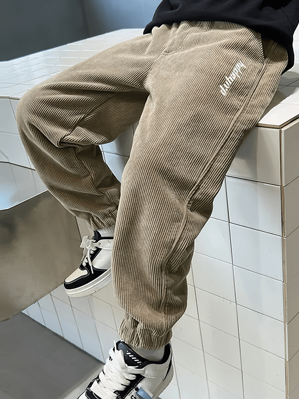 Boys Velvet Sweatpants with Elastic Waistband - SF3741 in corduroy fabric, ideal for cold weather, featuring padded lining and casual style.