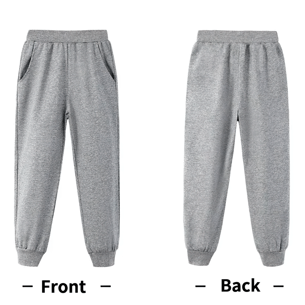 Front and back view of Boys Warm Jogger Sweatpants with Elastic Waist - SF3693, showcasing comfort and style for active boys.