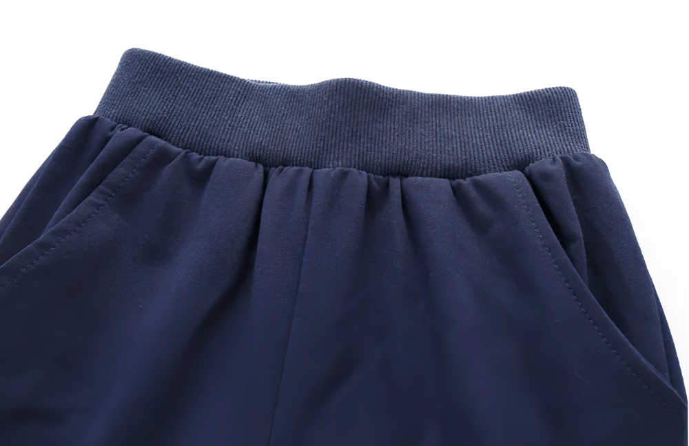 Close-up of Boys Warm Jogger Sweatpants with Elastic Waist - SF3693 in navy blue, showing ribbed waistband and soft fleece lining for warmth.