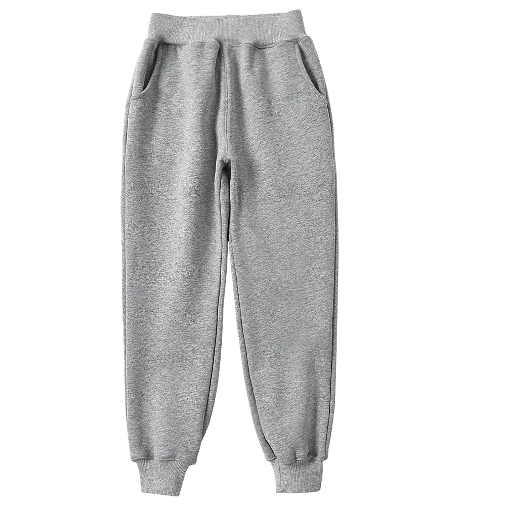 Boys Warm Jogger Sweatpants with Elastic Waist - SF3693 in gray, featuring fleece lining, tapered legs, and ribbed cuffs for comfort.
