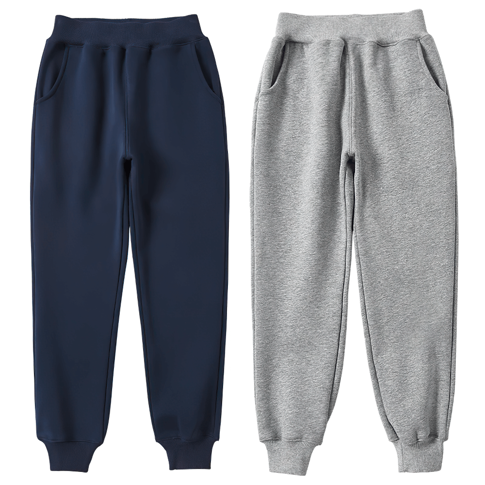 Boys Warm Jogger Sweatpants with Elastic Waist - SF3693 in navy and grey, featuring cozy fleece fabric and secure ribbed cuffs for active wear.