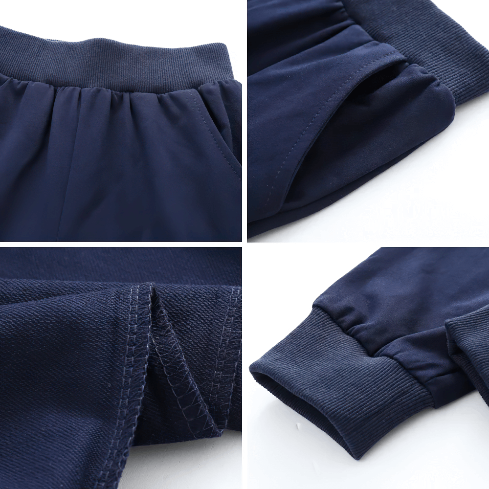 Close-up details of Boys Warm Jogger Sweatpants with Elastic Waist - SF3693 showcasing elastic waist, pockets, ribbed cuffs, and fleece texture.