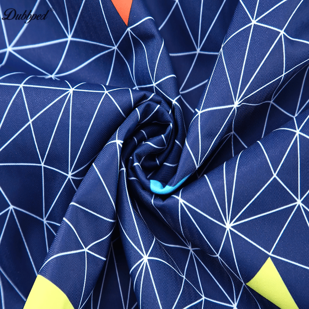 Close-up of Boys Waterproof Hooded Outdoor Sport Jacket - SF3600 fabric with bold geometric print.