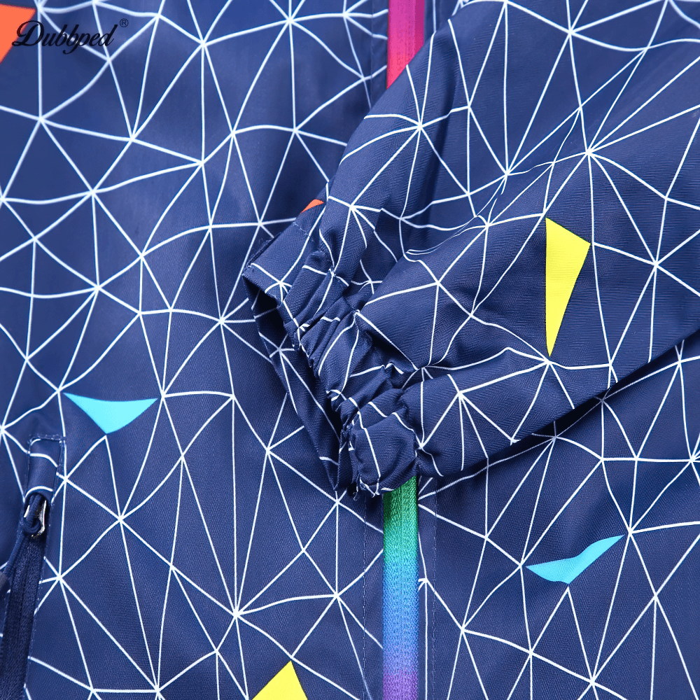 Boys Waterproof Hooded Outdoor Sport Jacket - SF3600 with bold geometric print and fleece lining for spring and autumn adventures.