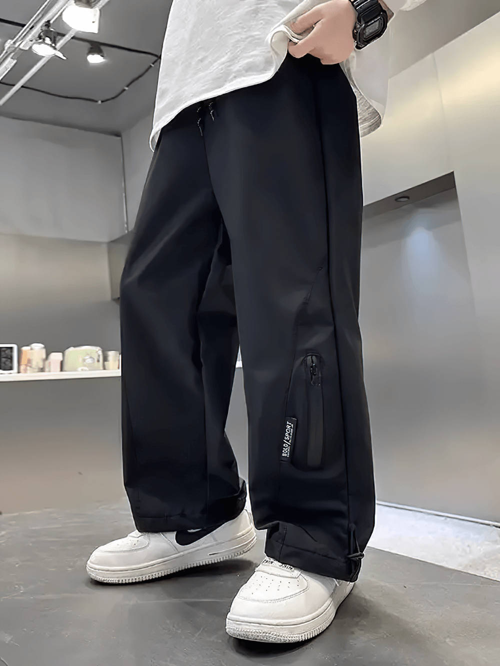 Boys Wide-Leg Streetwear Pants with Pockets - SF3706 showcasing casual sport style in an urban setting, perfect for active kids.