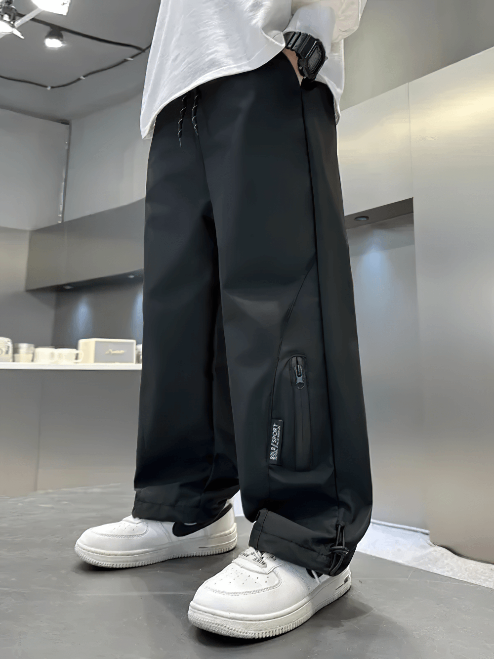 Boys Wide-Leg Streetwear Pants with Pockets - SF3706, casual black loose-fit trousers for active kids with pockets and a modern look.