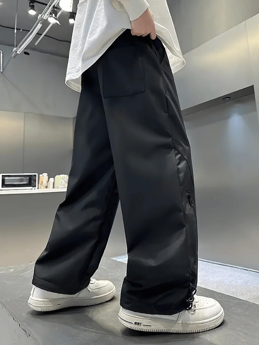 Boys Wide-Leg Streetwear Pants with Pockets - SF3706, urban style black loose-fit trousers for kids.