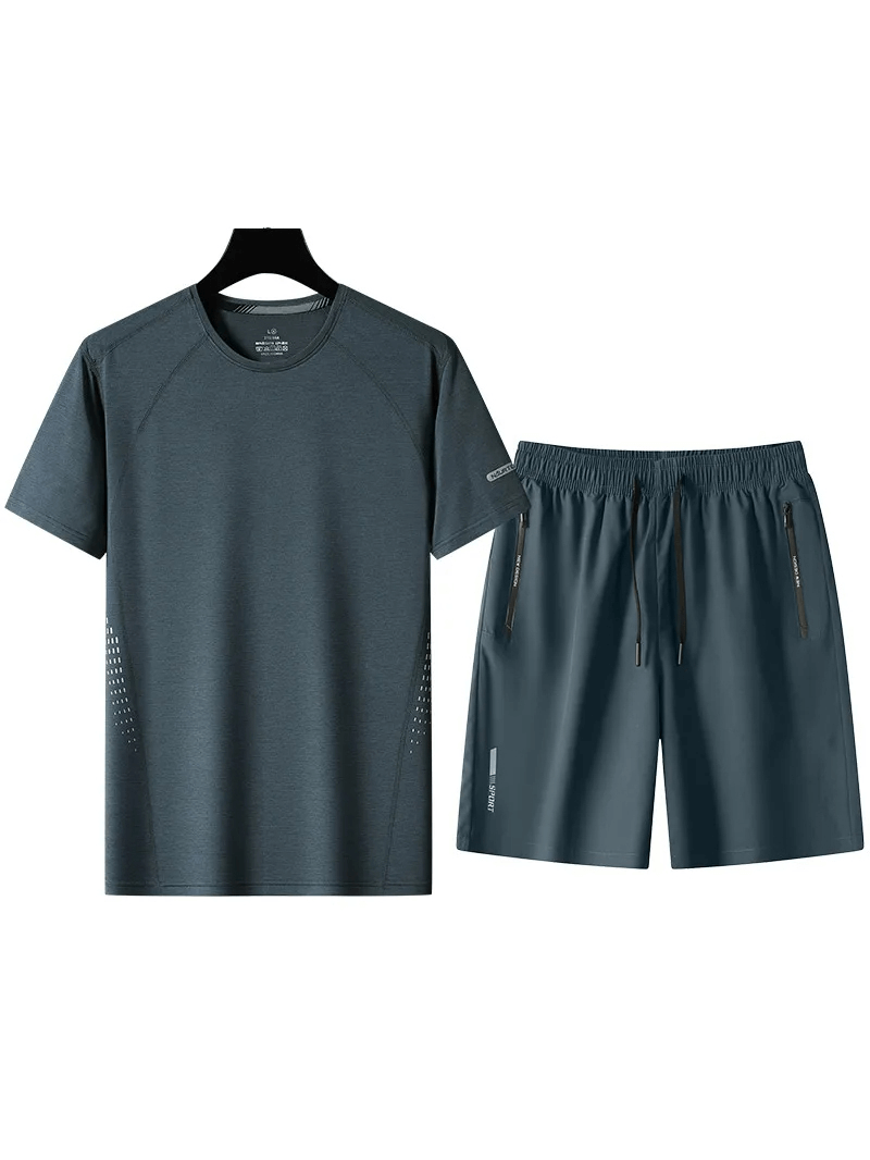 Men's breathable athletic t-shirt and shorts set SF2046, perfect for sports and fitness, featuring moisture-wicking fabric in black.