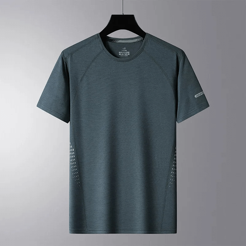 Men's breathable athletic t-shirt in black, perfect for workouts, featuring moisture-wicking fabric for cool, dry comfort.