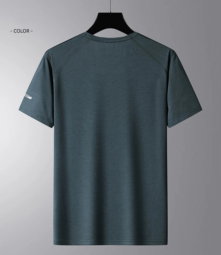 Back view of breathable athletic t-shirt in black for workouts, featuring moisture-wicking fabric for comfort and style.