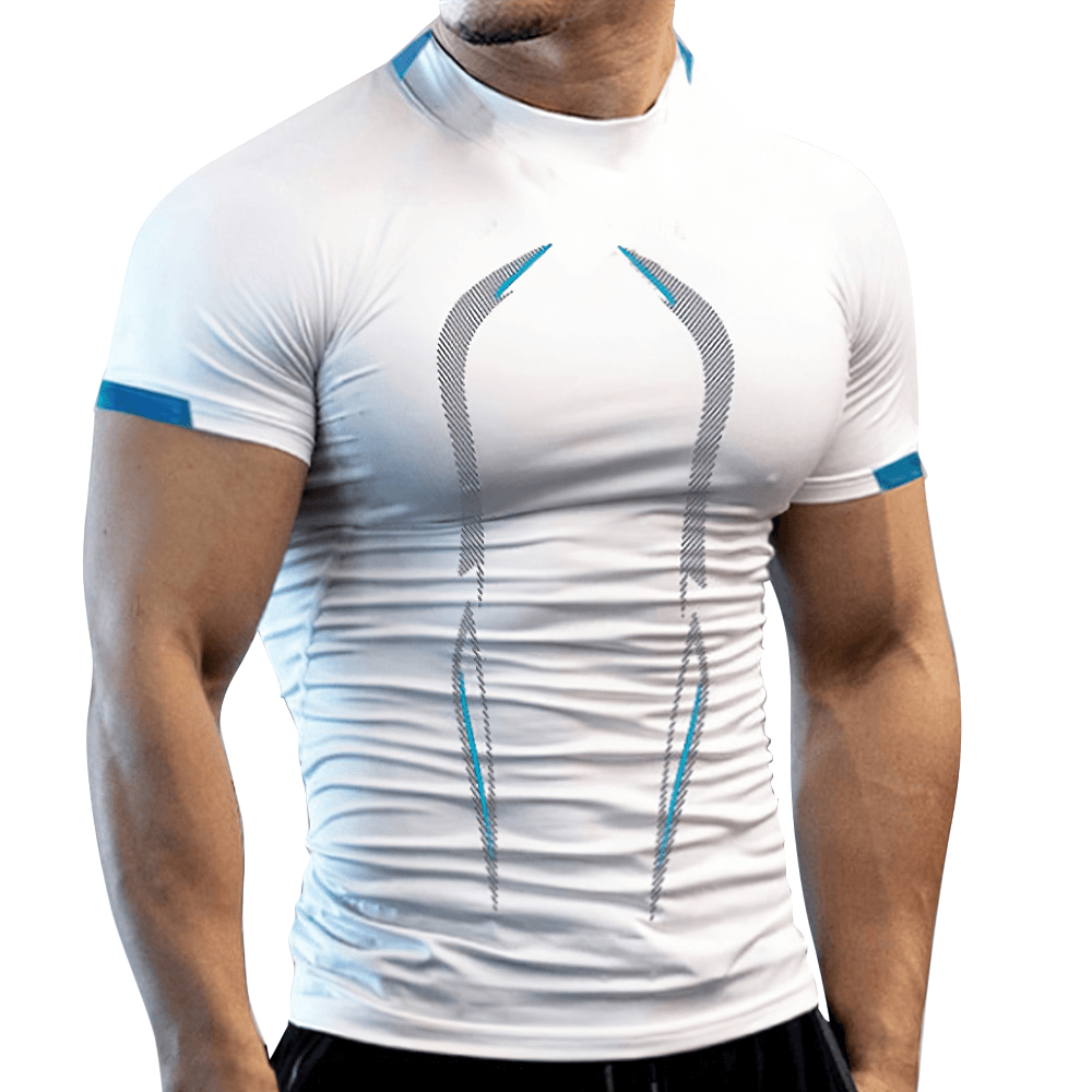 Alt Tag: Breathable Athletic Training T-Shirt for Fitness - SF4367 men’s white compression quick-dry gym workout top, breathable athletic fit