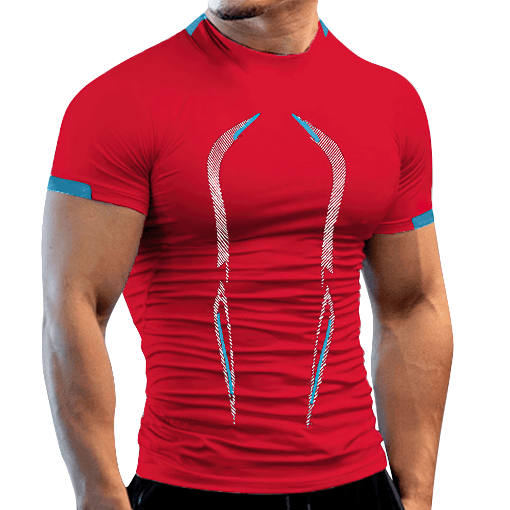 Alt Tag: Breathable Athletic Training T-Shirt for Fitness - SF4367 red men’s compression quick-dry gym tee for running & workouts
