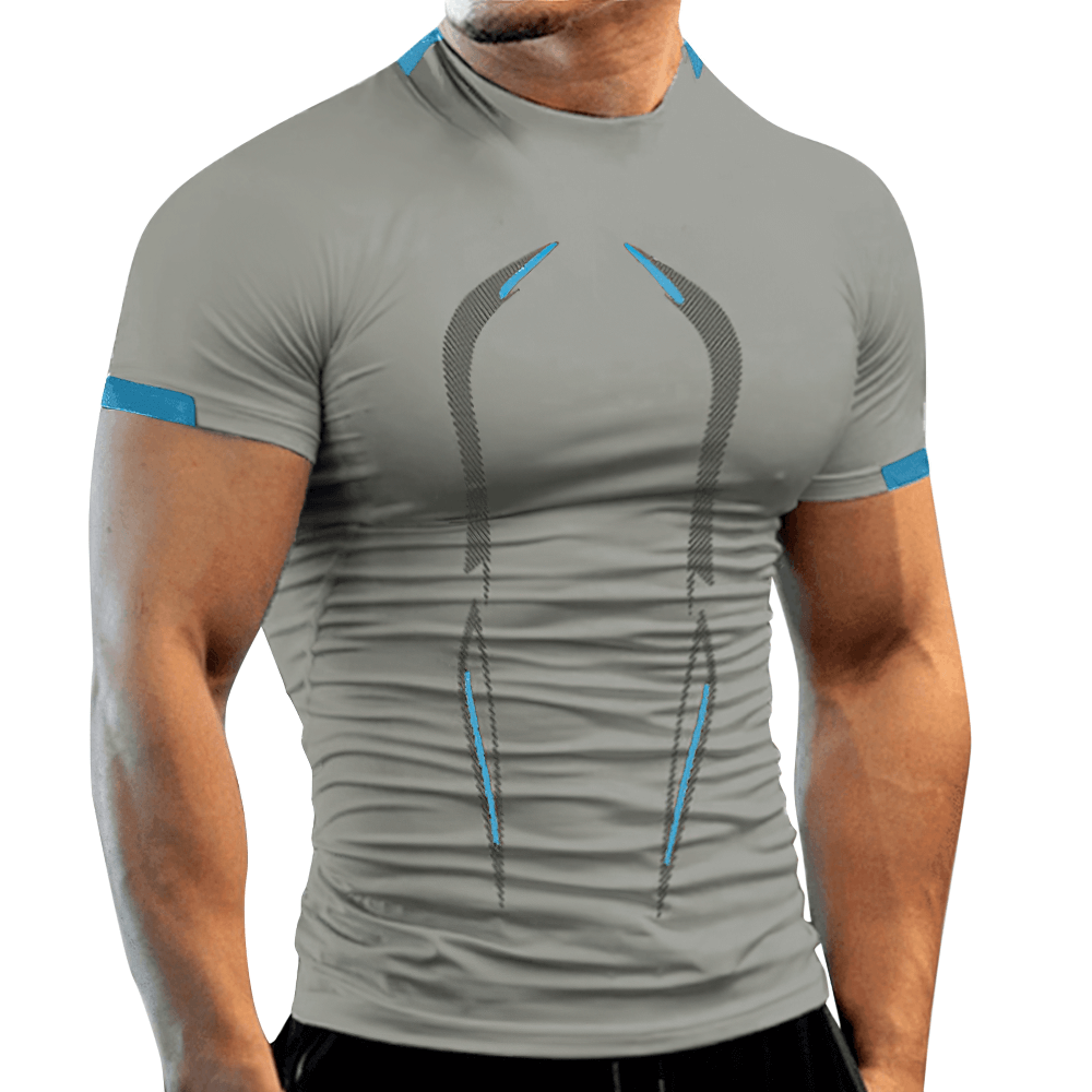 Alt Tag: Breathable Athletic Training T-Shirt for Fitness - SF4367 men's quick-dry compression gym top, breathable performance workout shirt