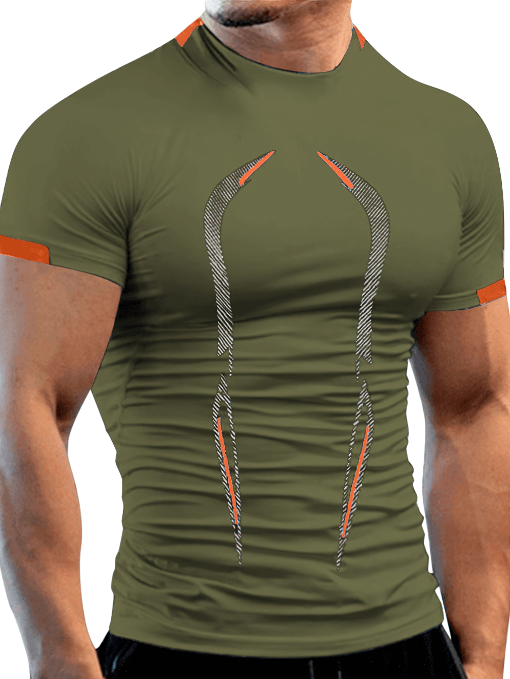 Alt Tag: Breathable Athletic Training T-Shirt for Fitness - SF4367 olive green men’s compression quick-dry gym workout top