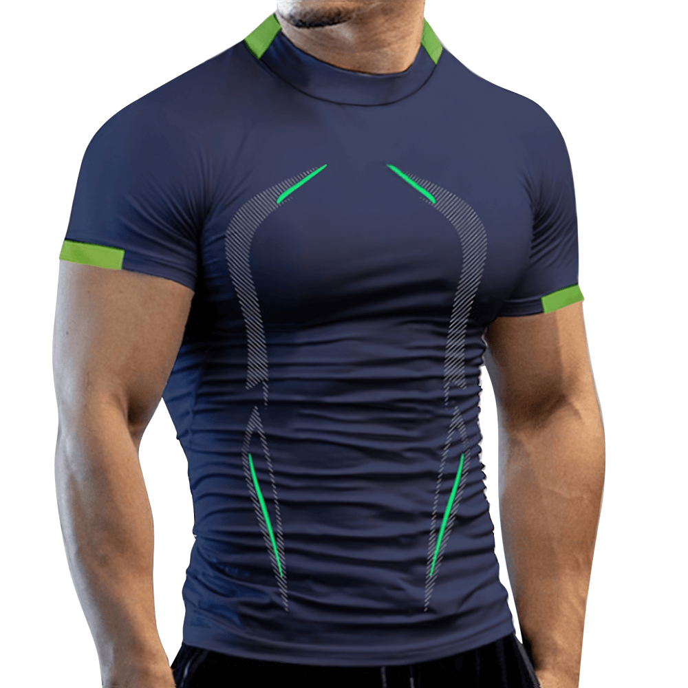 Alt Tag: Breathable Athletic Training T-Shirt for Fitness - SF4367 men's navy compression quick-dry gym shirt for running and workouts