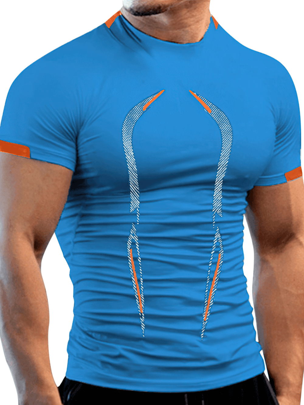 Alt Tag: Breathable Athletic Training T-Shirt for Fitness - SF4367 men's quick-dry compression gym shirt in blue, lightweight workout top