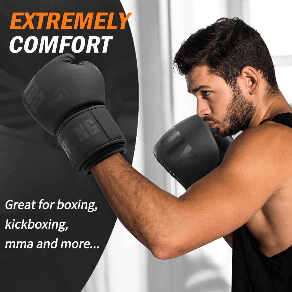 Man using breathable boxing gloves for training with wrist support and mesh palms, ideal for boxing, kickboxing, and MMA.