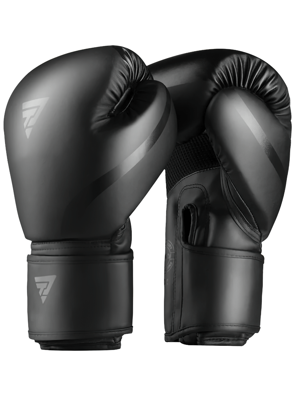 Black breathable boxing gloves SF2692 with reinforced wrist support for sparring and punching bag workouts, featuring ergonomic design.