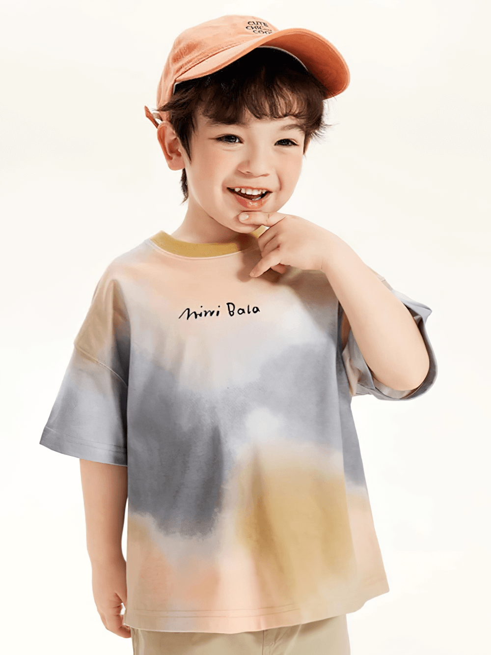 Child wearing Breathable Cotton Tie-Dye Tee for Boys and Girls - SF3683 in pastel colors, perfect for summer play.