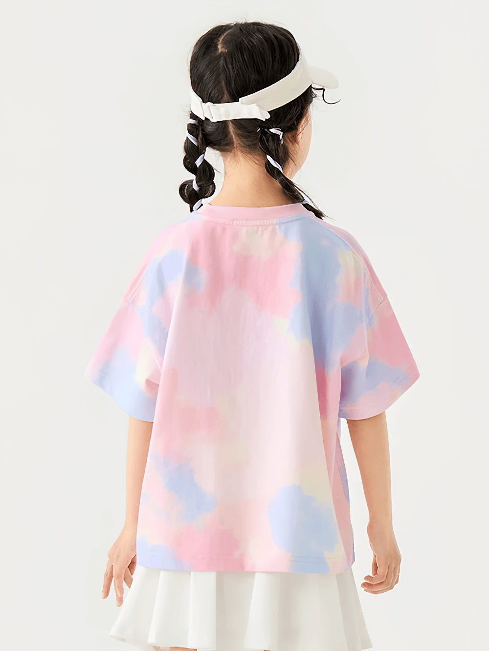Child wearing Breathable Cotton Tie-Dye Tee for Boys and Girls - SF3683, showcasing colorful back view for summer style and play.