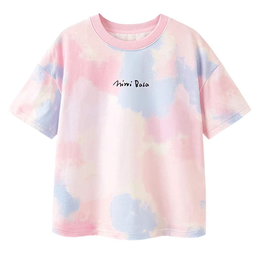 Breathable Cotton Tie-Dye Tee for Boys and Girls - SF3683, pink and blue tie-dye t-shirt for kids, perfect for summer play and style.