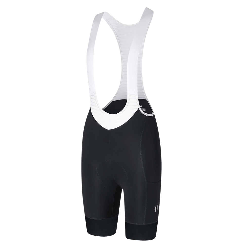 Women's breathable cycling bib shorts SF2574 with elastic pad for road biking, featuring a slim fit and durable black design.