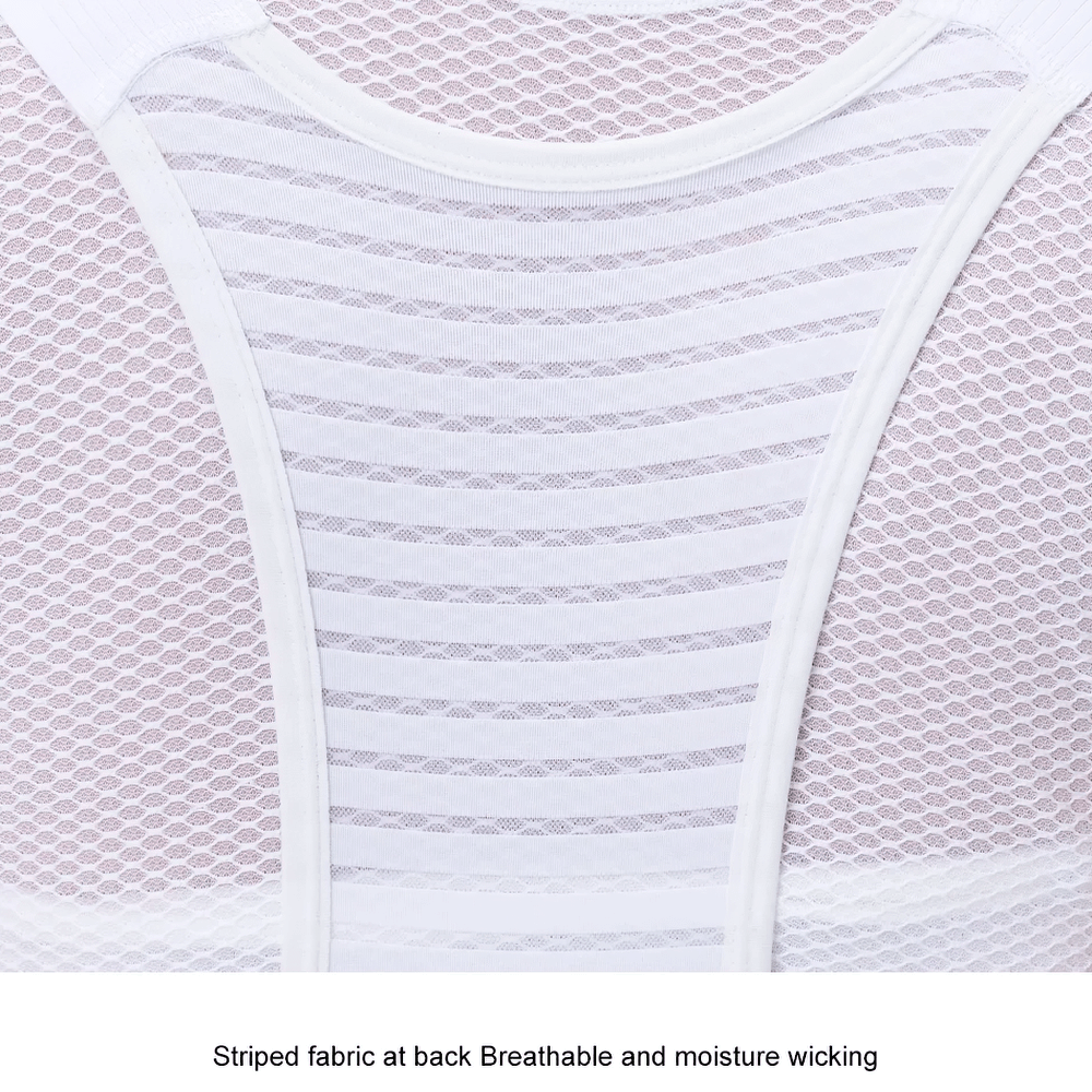 Close-up of breathable and moisture-wicking striped fabric on cycling bib shorts.