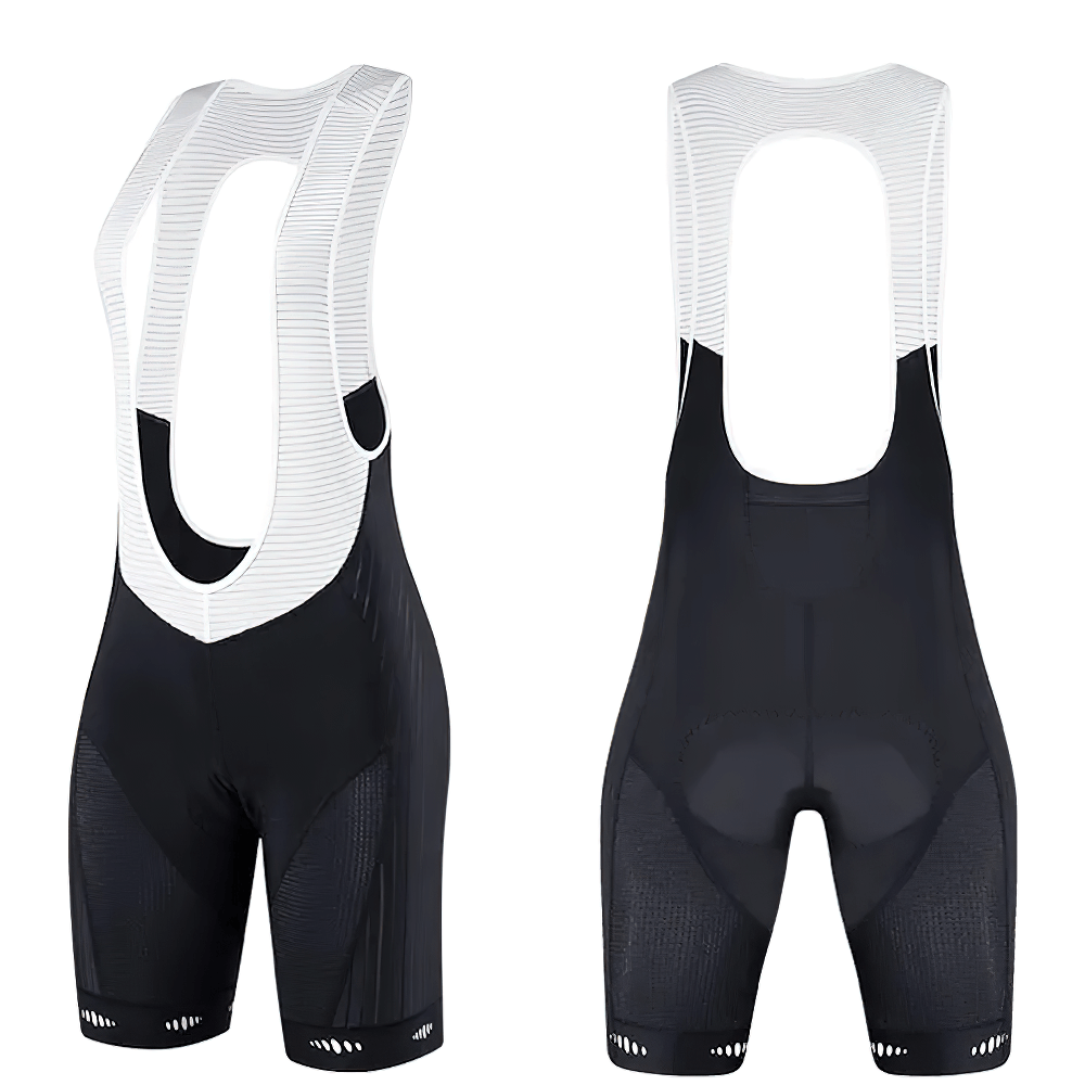 Women's breathable cycling bib shorts with mesh straps, SF2577. Lycra fabric, superior air permeability, quick drying design.