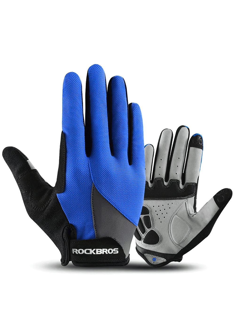 Breathable cycling gloves with shock absorption, featuring blue design and anti-slip grip for enhanced biking performance.