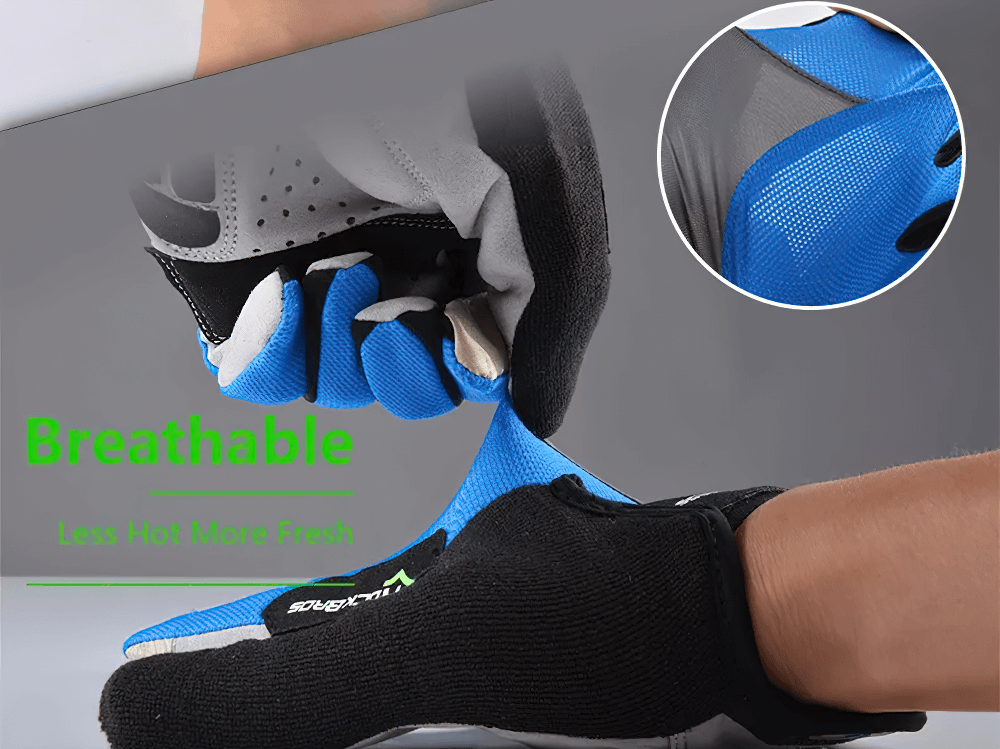 Breathable cycling gloves featuring elastic mesh for comfort, with a close-up on cooling design for enhanced performance.