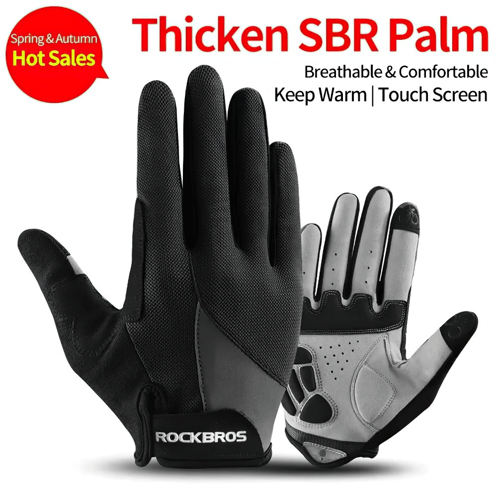 Breathable cycling gloves with thick SBR palm, touchscreen fingertips, and windproof design for comfort and grip.