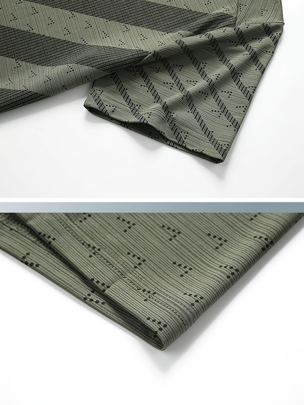 Alt Tag: Breathable Geometric Print Sports T-Shirt - SF4459 close-up of breathable geometric fabric and sleeve cuff detail