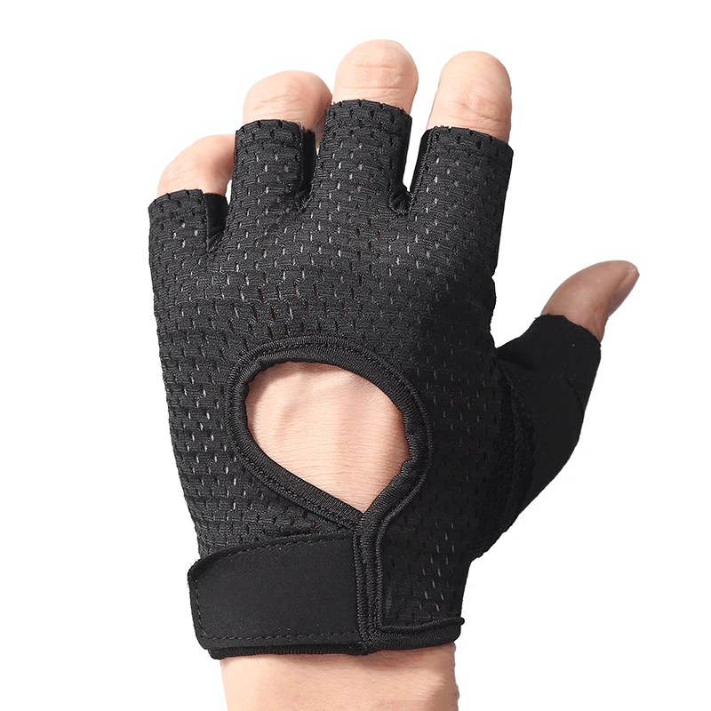 Breathable half-finger weight lifting glove SF2187 with nylon mesh and wear-resistant palm for optimal grip. Ideal for sports enthusiasts.