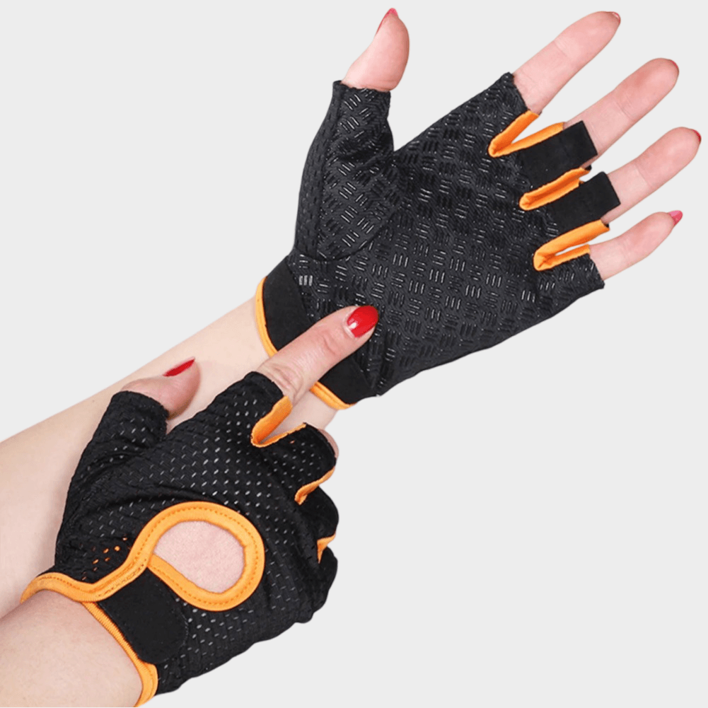 Breathable half-finger weight lifting gloves SF2187 with wear-resistant palm, sports nylon mesh design for enhanced grip and protection.