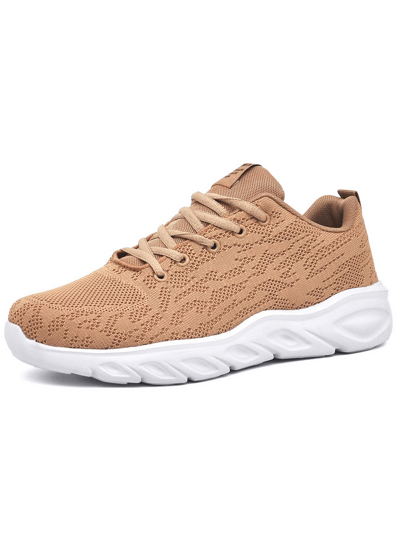 Men's breathable lace-up walking sneakers SF1639 in tan with mesh upper and white sole, perfect for lightweight comfort.