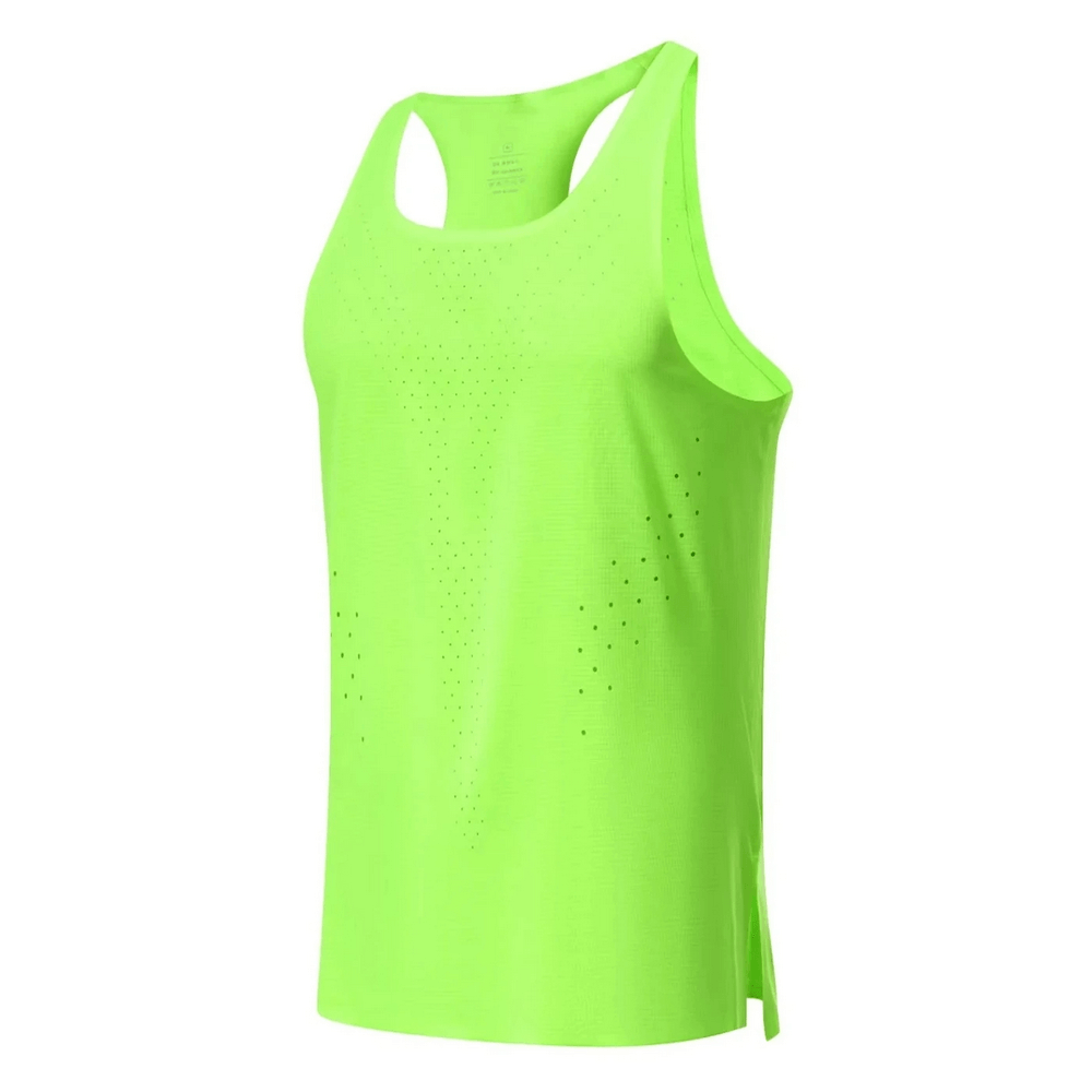 Bright green athletic men's tank top with perforated design for breathability, perfect for workouts and exercise, style SF2154.