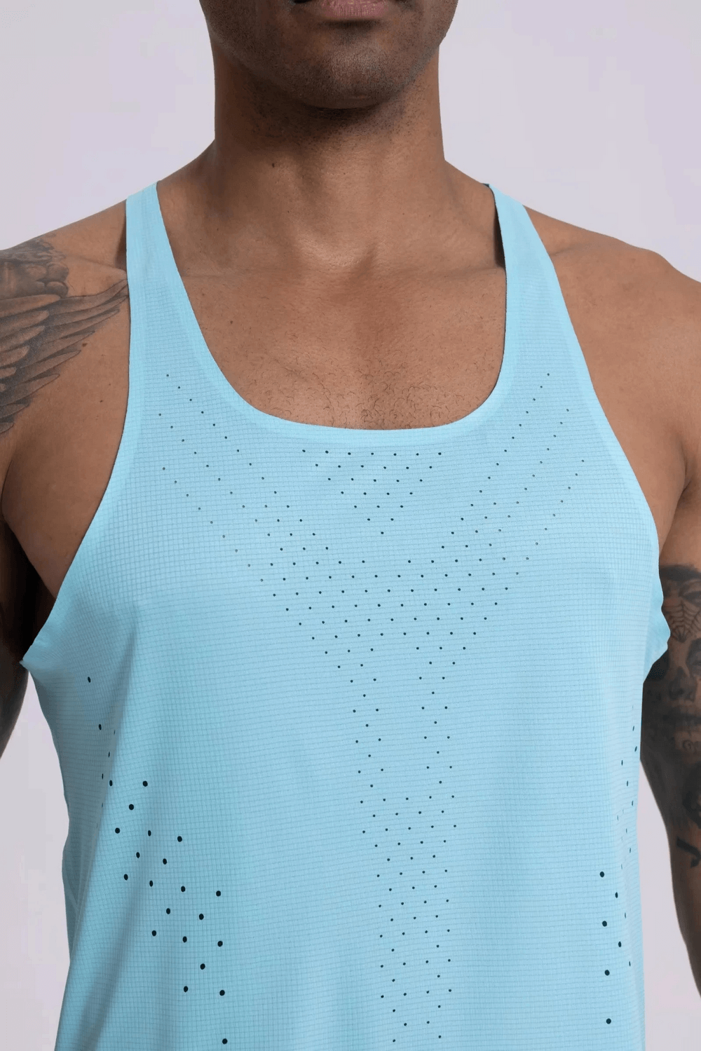Vibrant blue men's tank top with a perforated design for optimal airflow, perfect for workouts and athletic activities.
