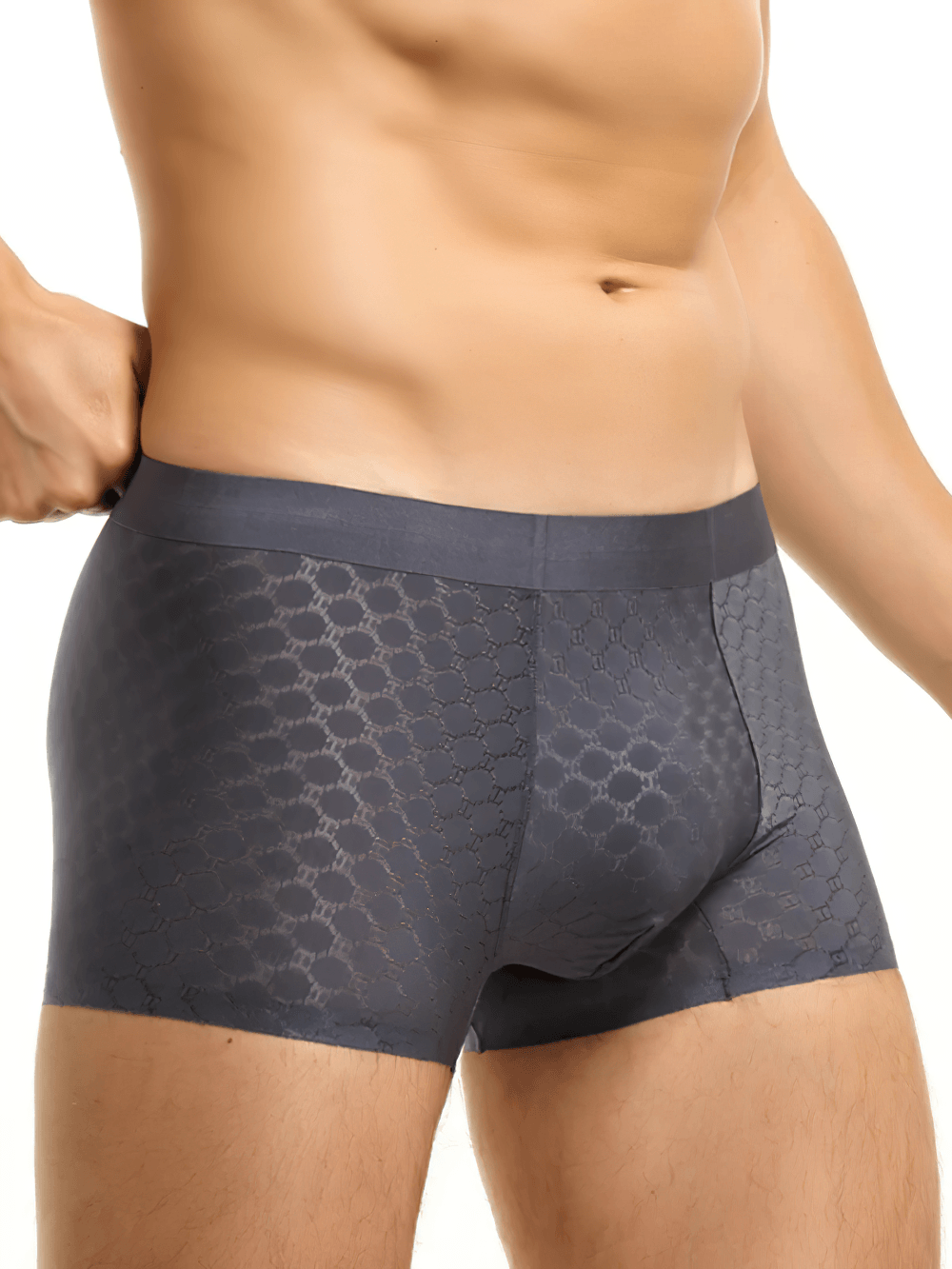 Breathable Men's Seamless Summer Boxer Briefs - SF4672 displayed on a model in gray color.