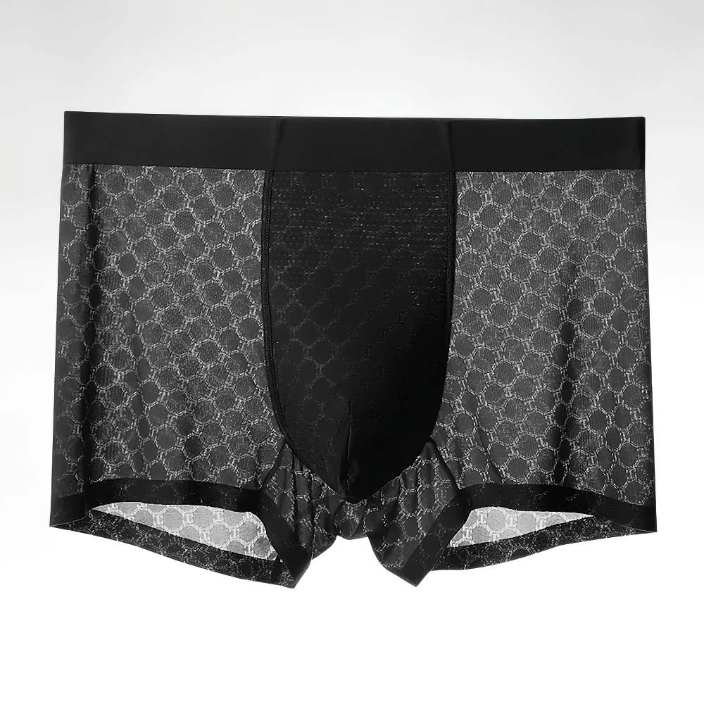 Breathable Men's Seamless Summer Boxer Briefs - SF4672 in stylish black mesh design for ultimate comfort.