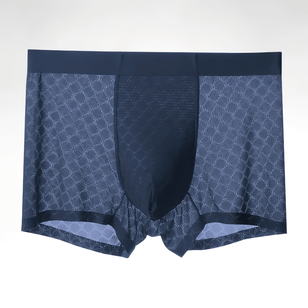 Breathable Men's Seamless Summer Boxer Briefs - SF4672 in navy blue with a stylish patterned design.