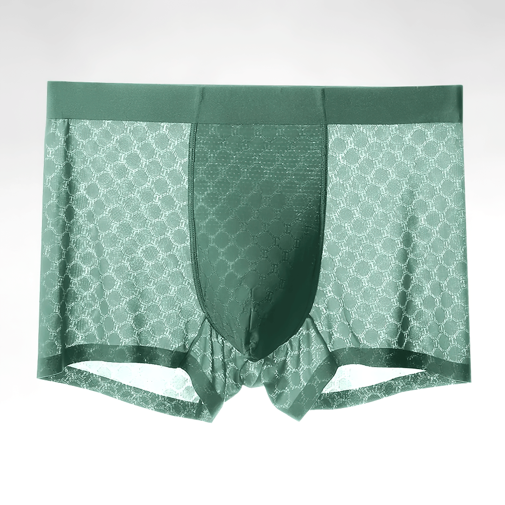 Breathable Men's Seamless Summer Boxer Briefs - SF4672 in green, featuring a stylish lace pattern for ultimate comfort.