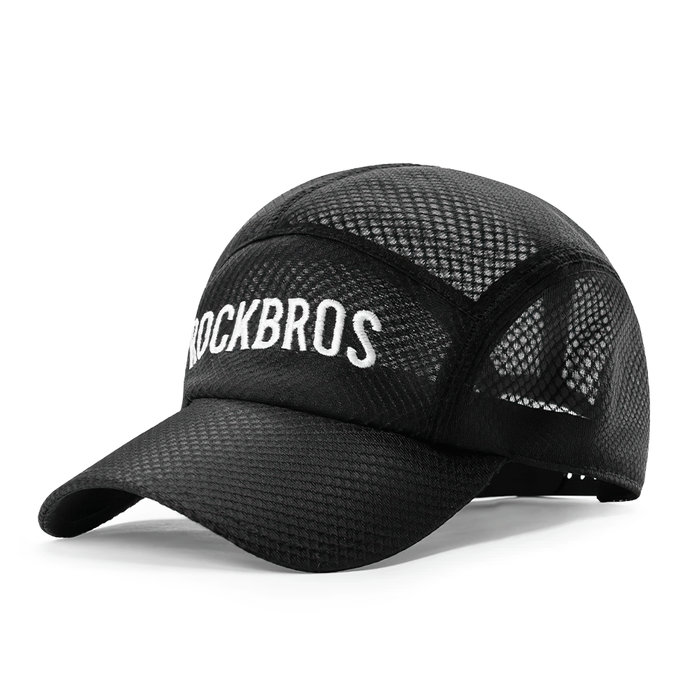 Black breathable mesh cycling cap with adjustable fit, perfect for outdoor sports and quick-drying performance.