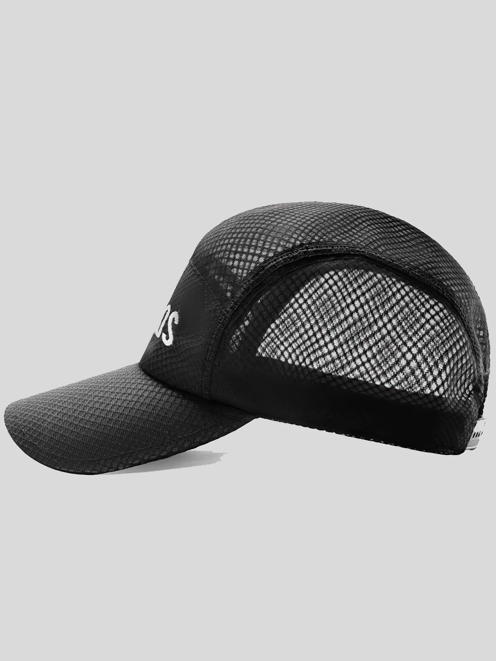 Breathable mesh cycling cap SF2560 in black, side view showing lightweight polyester and sleek design for outdoor sports.