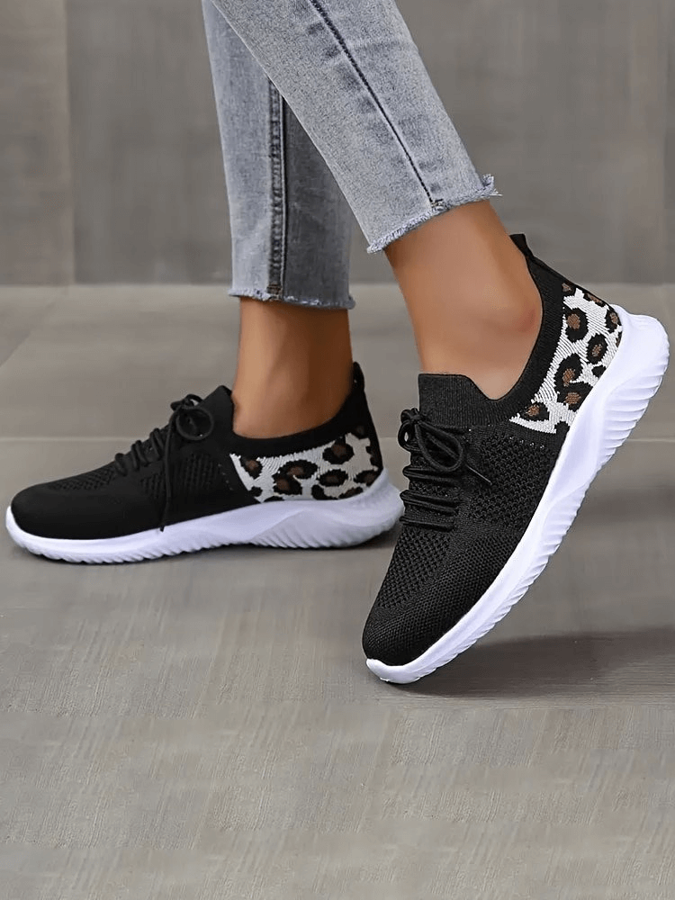 Atmungsaktive Mesh-Sportsneaker mit Leopardenmuster und weicher Sohle für Damen – SF1422 