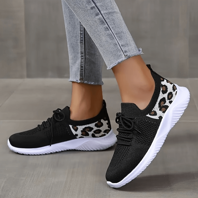 Breathable mesh leopard print sneakers with soft sole for women, perfect for sporty yet stylish comfort, SF1422 model.