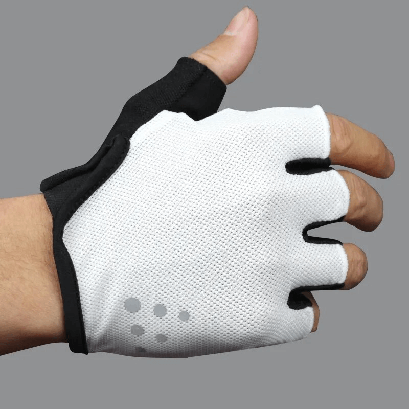Unisex breathable mesh half-finger cycling gloves in white and black with dots, designed for comfort and grip - SF1563